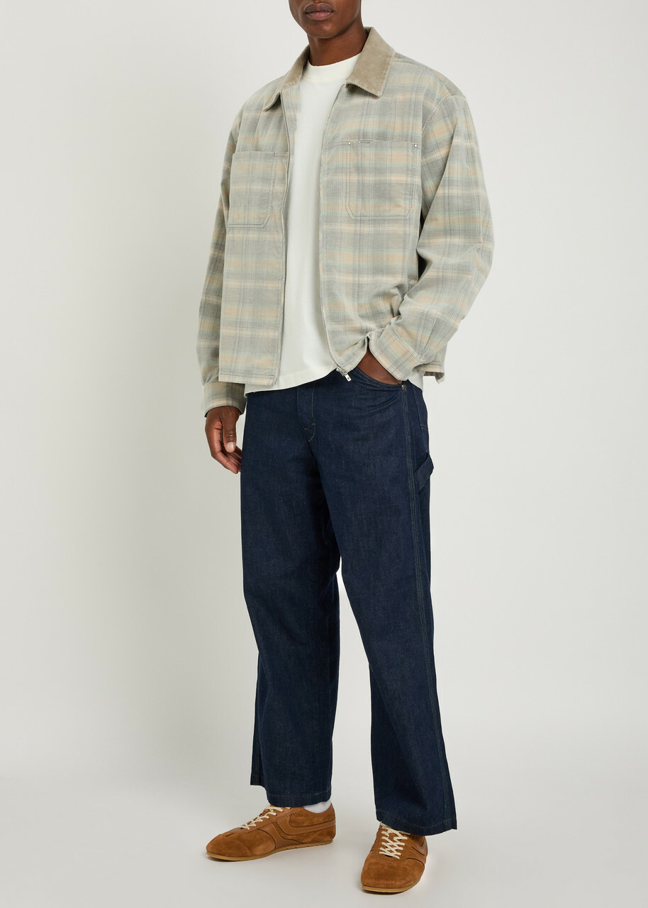 Represent Checked Corduroy-collar Flannel Overshirt Grey