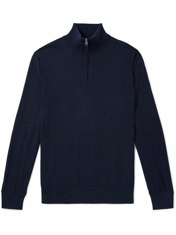Photo: Hartford - Cotton and Wool-Blend Half-Zip Sweater - Blue