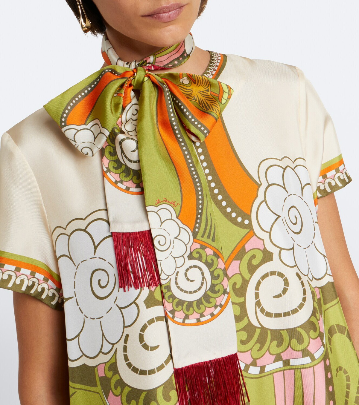 La DoubleJ Fringed printed silk scarf