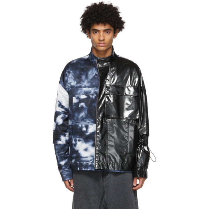 Photo: JERIH Black and Navy Tie-Dye Colorblock Jacket