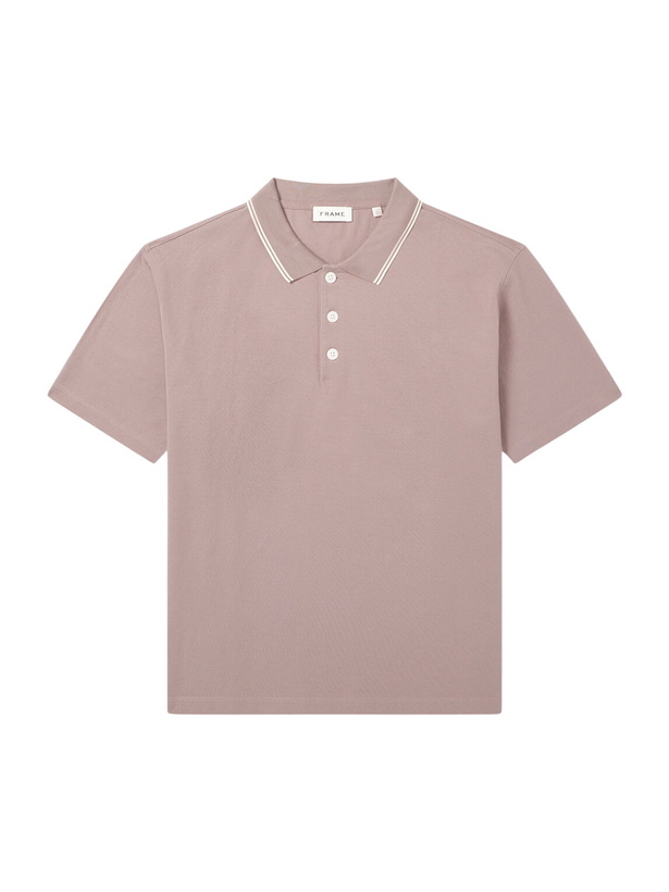 Photo: FRAME - Striped Cotton-Piqué Polo Shirt - Pink