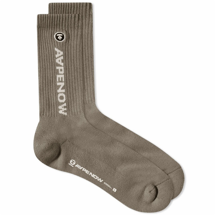 Photo: Men's AAPE Ribbed Logo Sock in Dark Grey