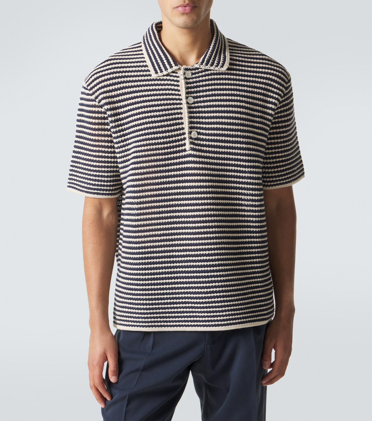 Orlebar Brown Lowry striped crochet cotton polo sweater