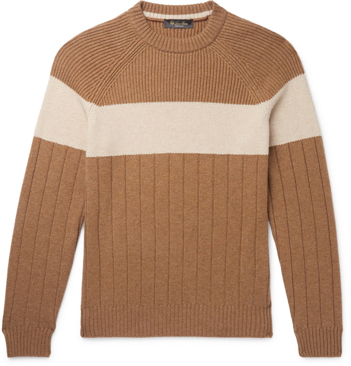 Photo: Loro Piana - Slim-Fit Striped Ribbed Cashmere Sweater - Brown