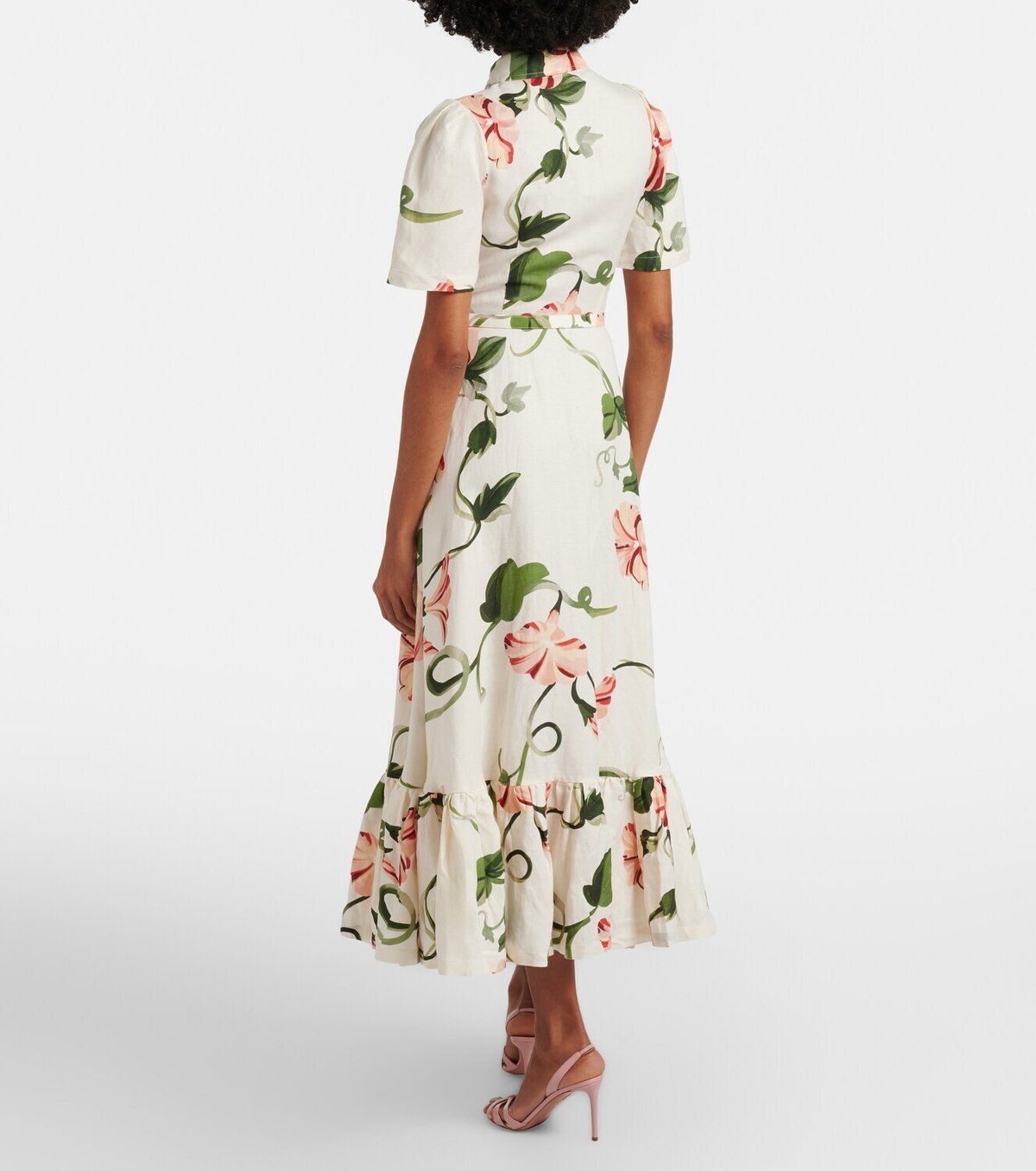 Leo Lin Becca belted floral linen-blend shirt dress