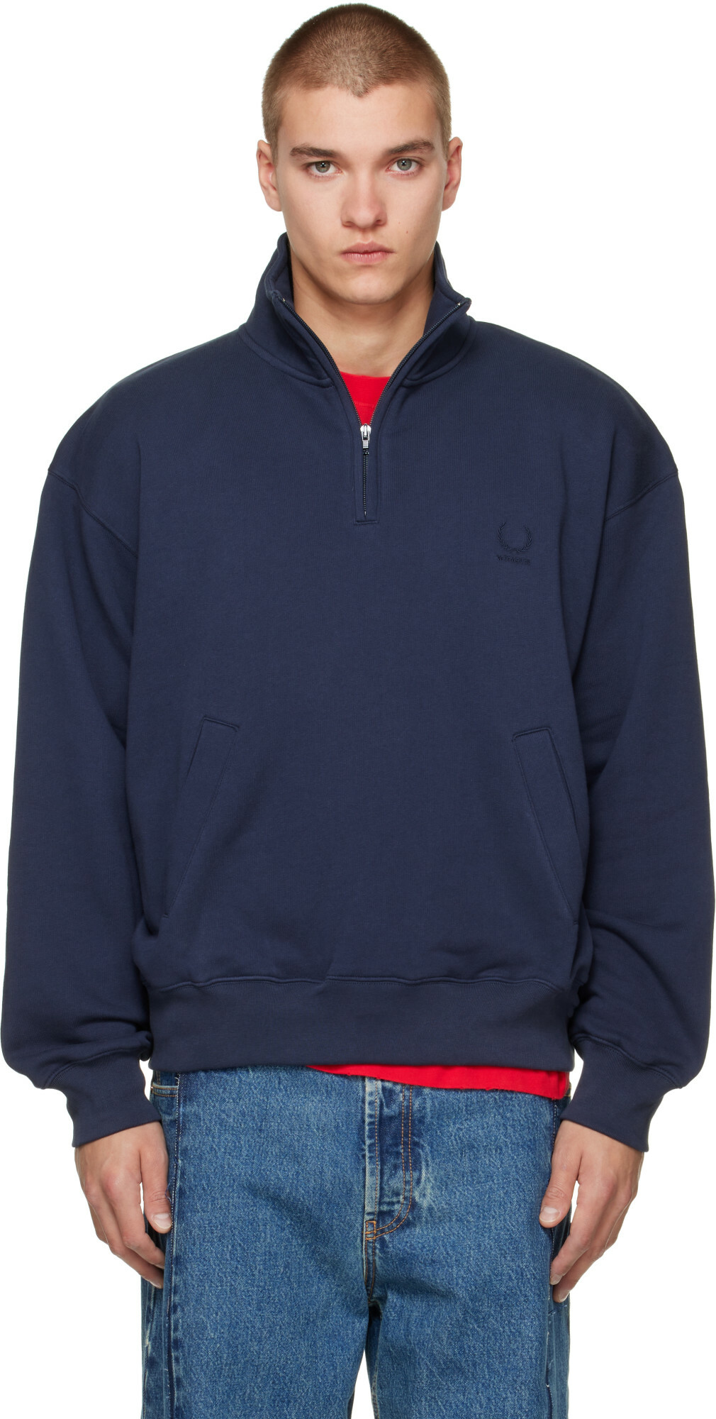 VETEMENTS Navy Quarter-Zip Sweatshirt