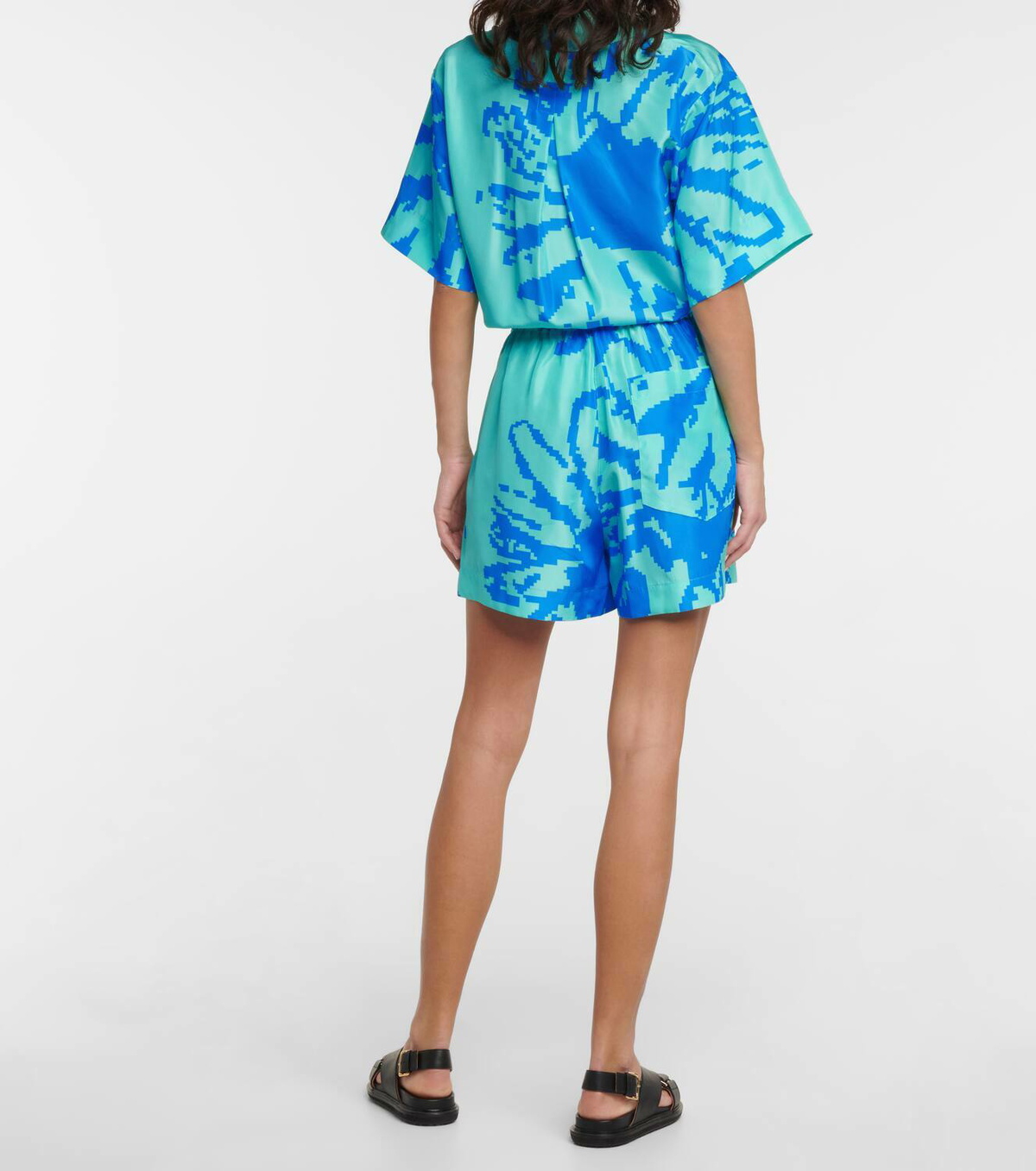 Lee Mathews Pixel high-rise silk shorts
