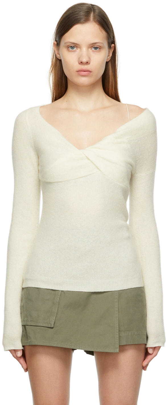 Helmut Lang Off-White Wool Off-The-Shoulder Sweater Helmut Lang