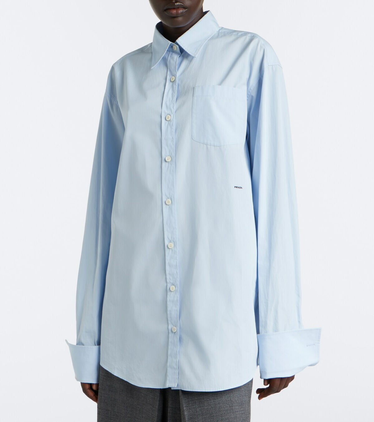 Prada Tie-neck cotton poplin shirt
