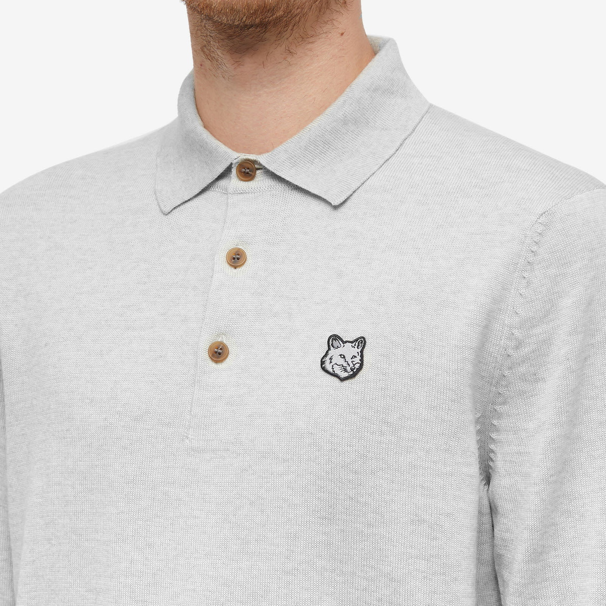 Maison Kitsuné Men's Fox Head Patch Knit Polo Shirt in Light