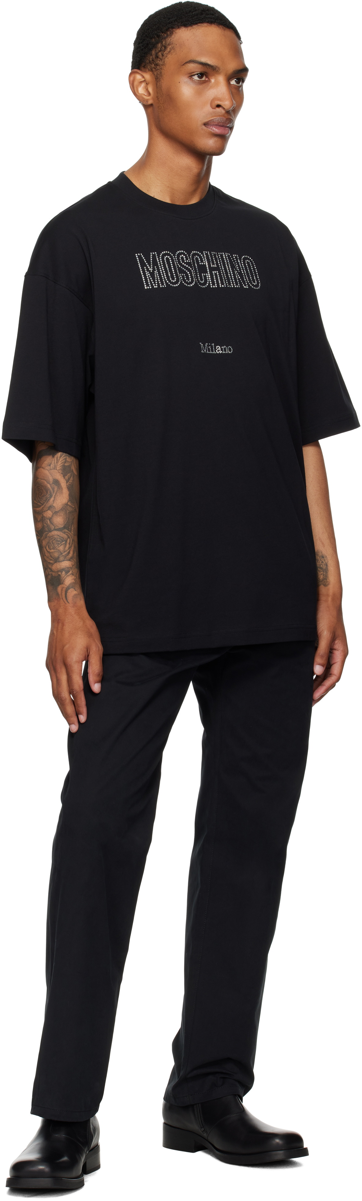 Moschino Black Organic Decorated T-Shirt