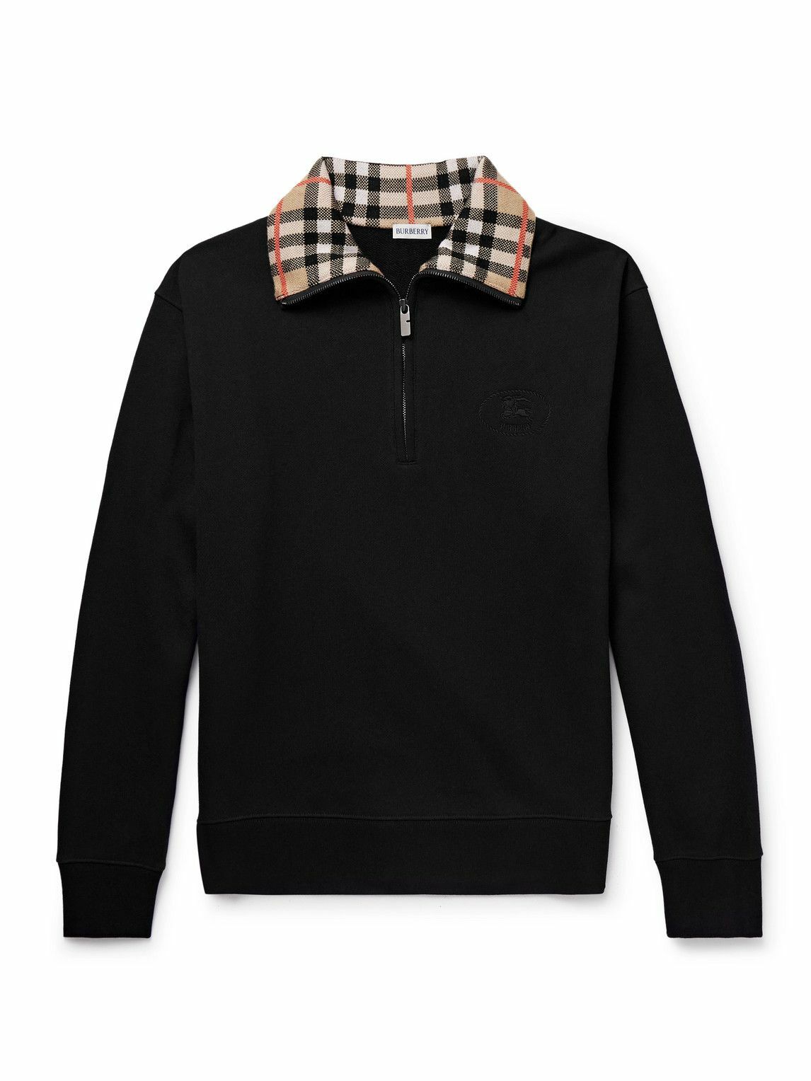 Burberry - Jacquard-Knit Trimmed Logo-Embroidered Cotton-Jersey