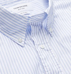 Thom Browne - Button-Down Collar Appliquéd Pinstriped Cotton-Poplin Shirt - Blue