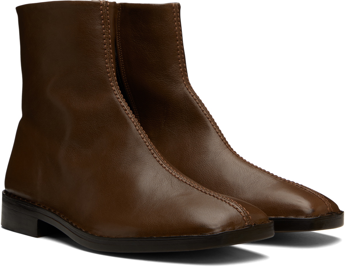 LEMAIRE Brown Piped Zipped Boots Lemaire