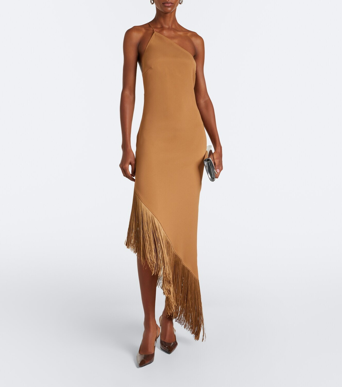 Taller Marmo Antelope fringe-trimmed asymmetric midi dress