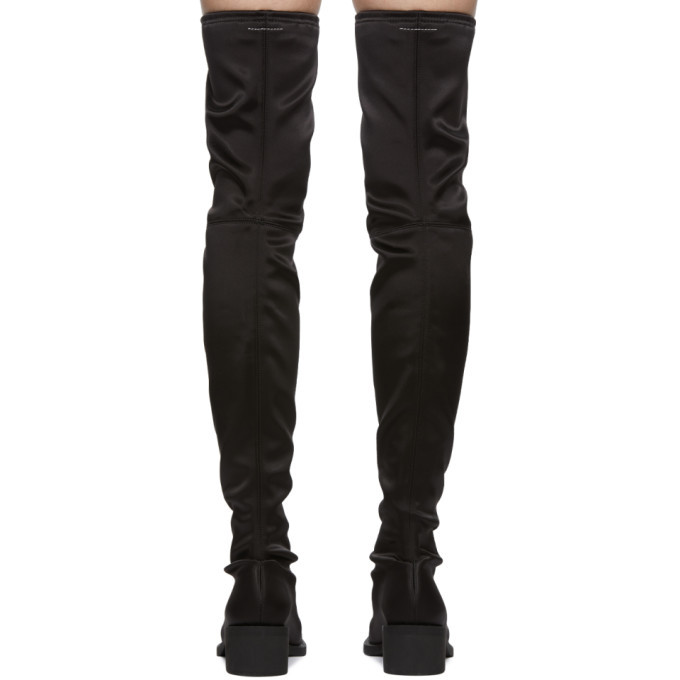 MM6 Maison Margiela Black Satin Over-The-Knee Boots MM6 Maison Margiela