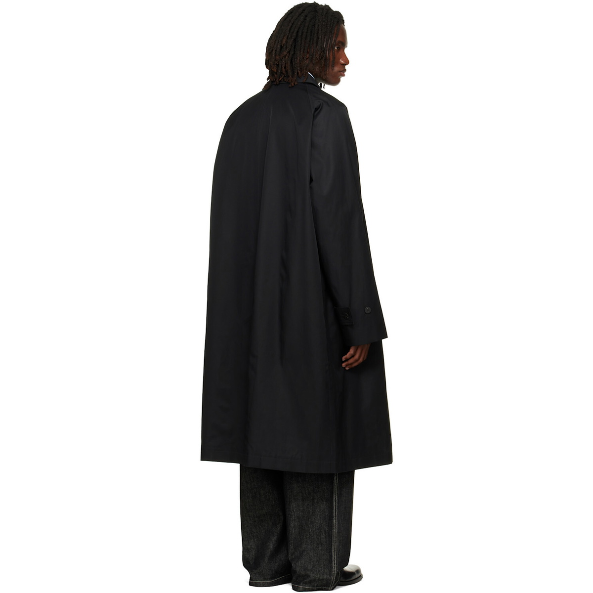 Studio Nicholson Navy Crowe Coated Cotton Trench Coat