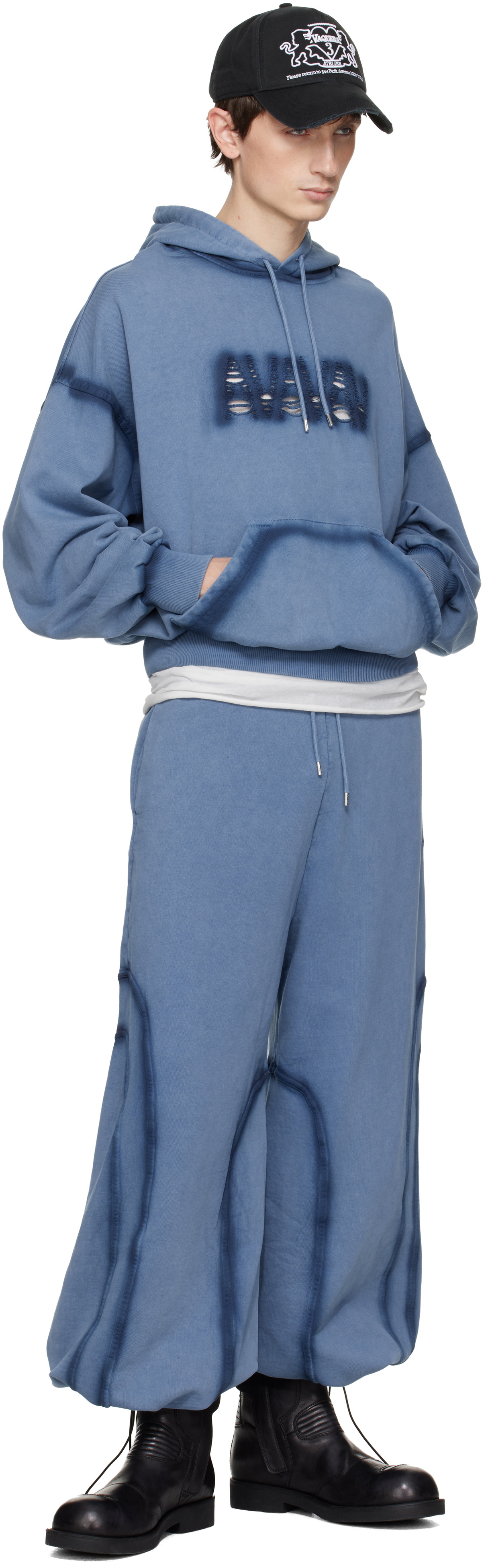 AVAVAV Blue Shoulderless Logo Hoodie