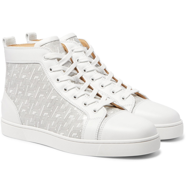 Photo: Christian Louboutin - Louis Smooth and Logo-Print Patent-Leather High-Top Sneakers - White