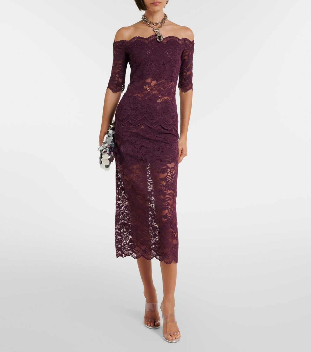 Rabanne Floral lace midi skirt