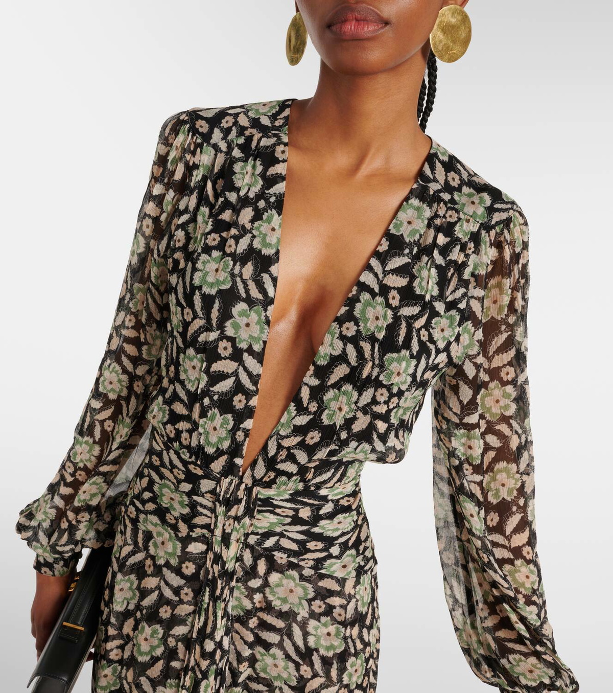 ワンピース Rixo MEERA DRESS Meera Chiffon Gown in Brown Antelope Spot Black