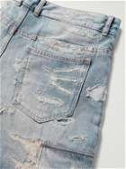 Givenchy - Straight-Leg Moleskin-Trimmed Distressed Denim Cargo Shorts - Blue