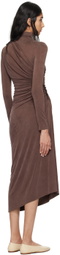 Atlein Brown Ruched Midi Dress