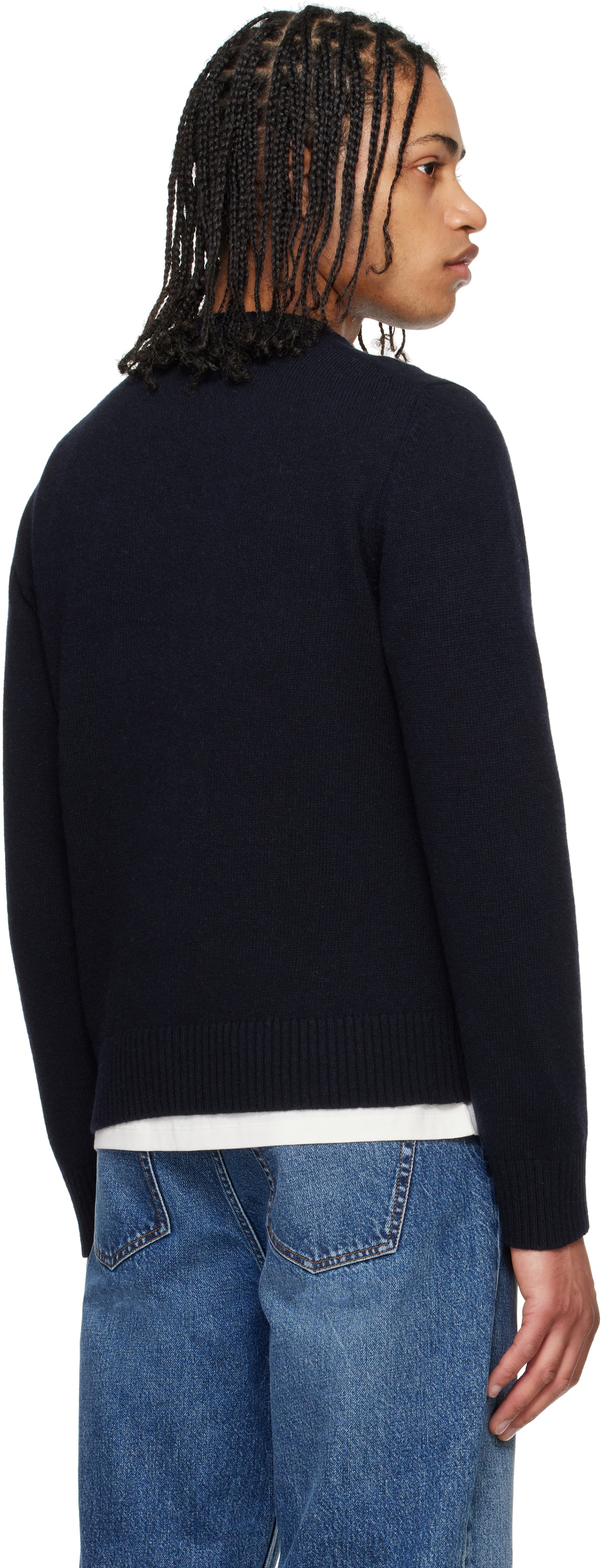 GANNI Navy Graphic Wool Mix Baseball Sweater