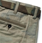 Sacai - Slim-Fit Velvet-Trimmed Camouflage-Print Brushed-Cotton Trousers - Men - Army green