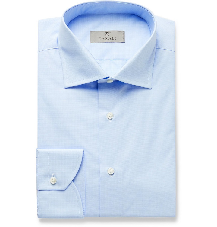 Photo: Canali - Light-Blue Easy Care Checked Cotton Shirt - Blue