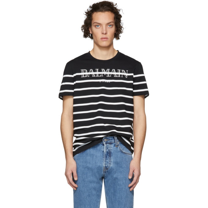 Photo: Balmain Blue Striped Logo T-Shirt