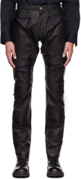 Sulvam Black Scars Horce Leather Pants