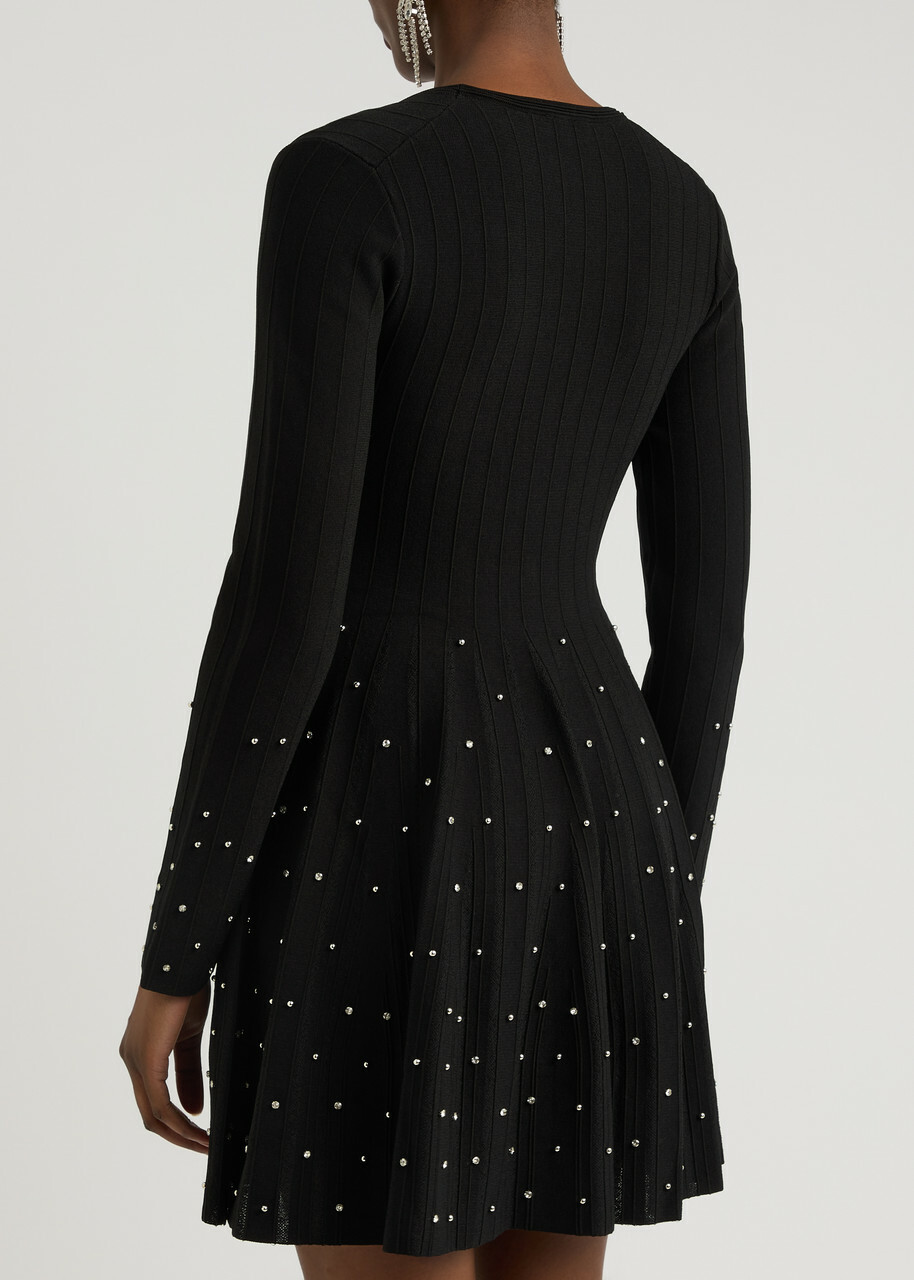 Simkhai Embellished Stretch-knit Mini Dress Black