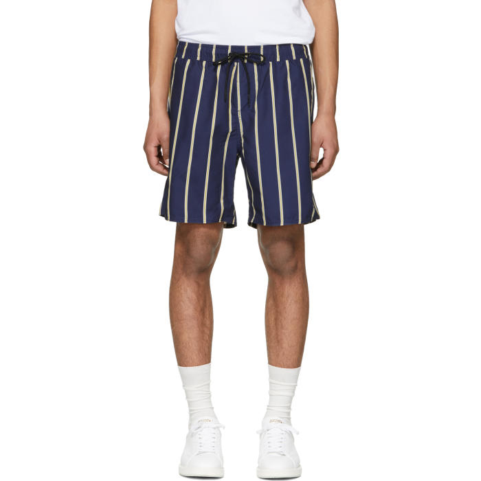 Photo: Saturdays NYC Navy Timothy Stripe Swim Shorts