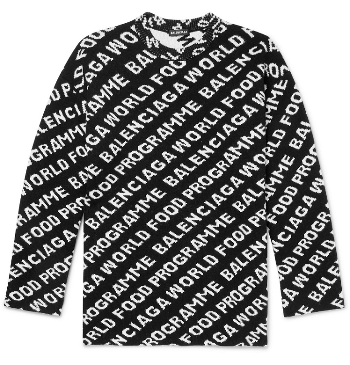 Photo: Balenciaga - World Food Programme Oversized Logo-Intarsia Wool-Blend sweater - Black