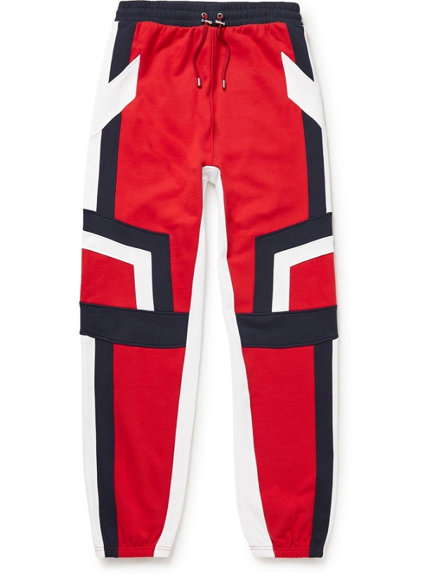 Photo: Balmain - Tapered Panelled Cotton-Jersey Sweatpants - Red
