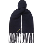 Acne Studios - Fringed Logo-Embroidered Boiled Wool-Blend Scarf - Blue