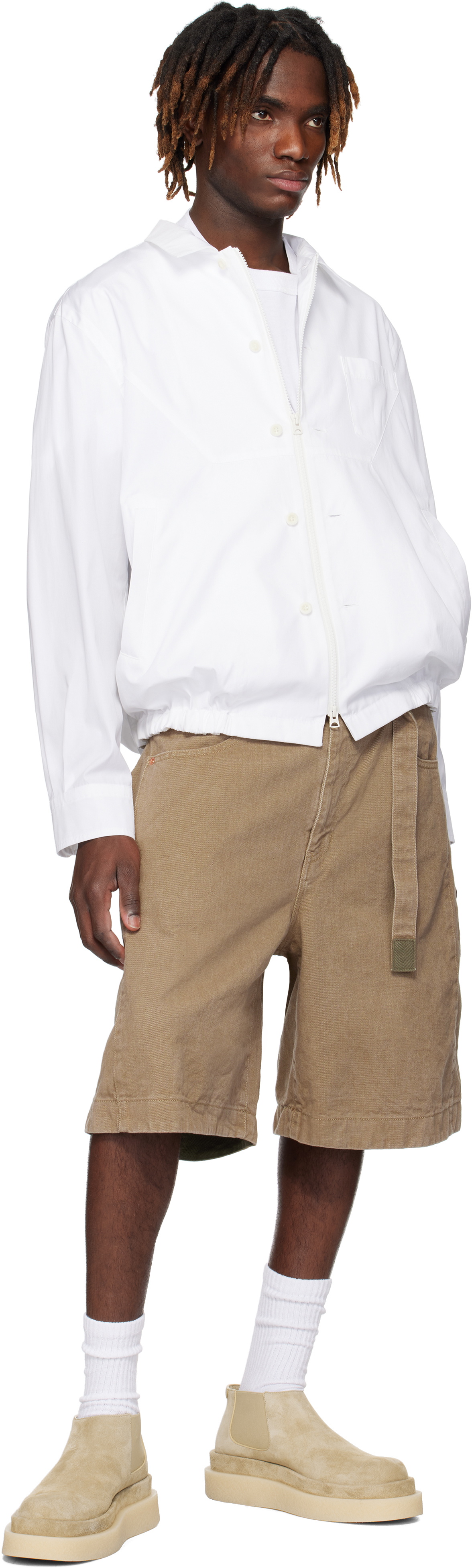 sacai Beige Belted Denim Shorts Sacai