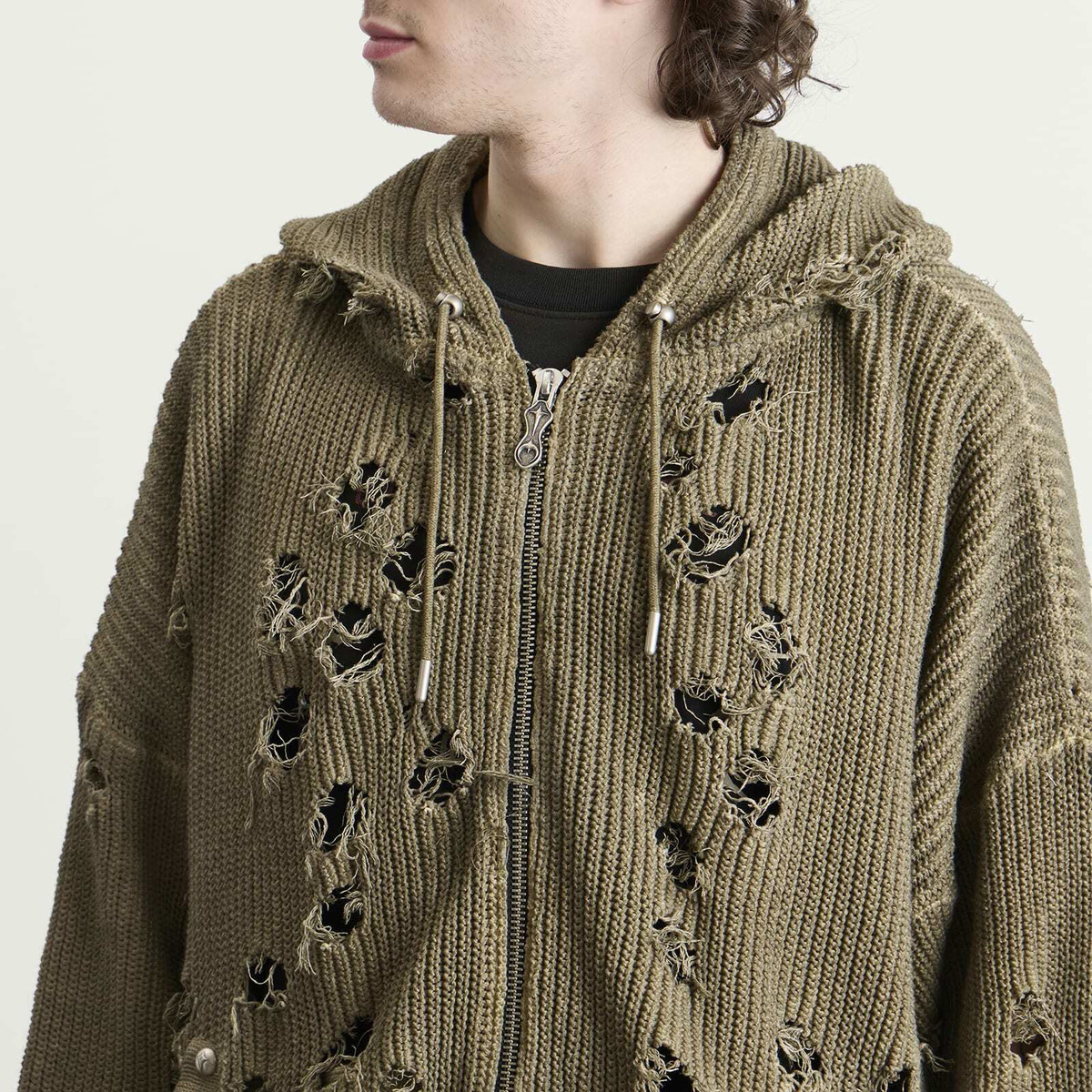 Thug Club Men's Distressed Knitted Hoodie in Beige