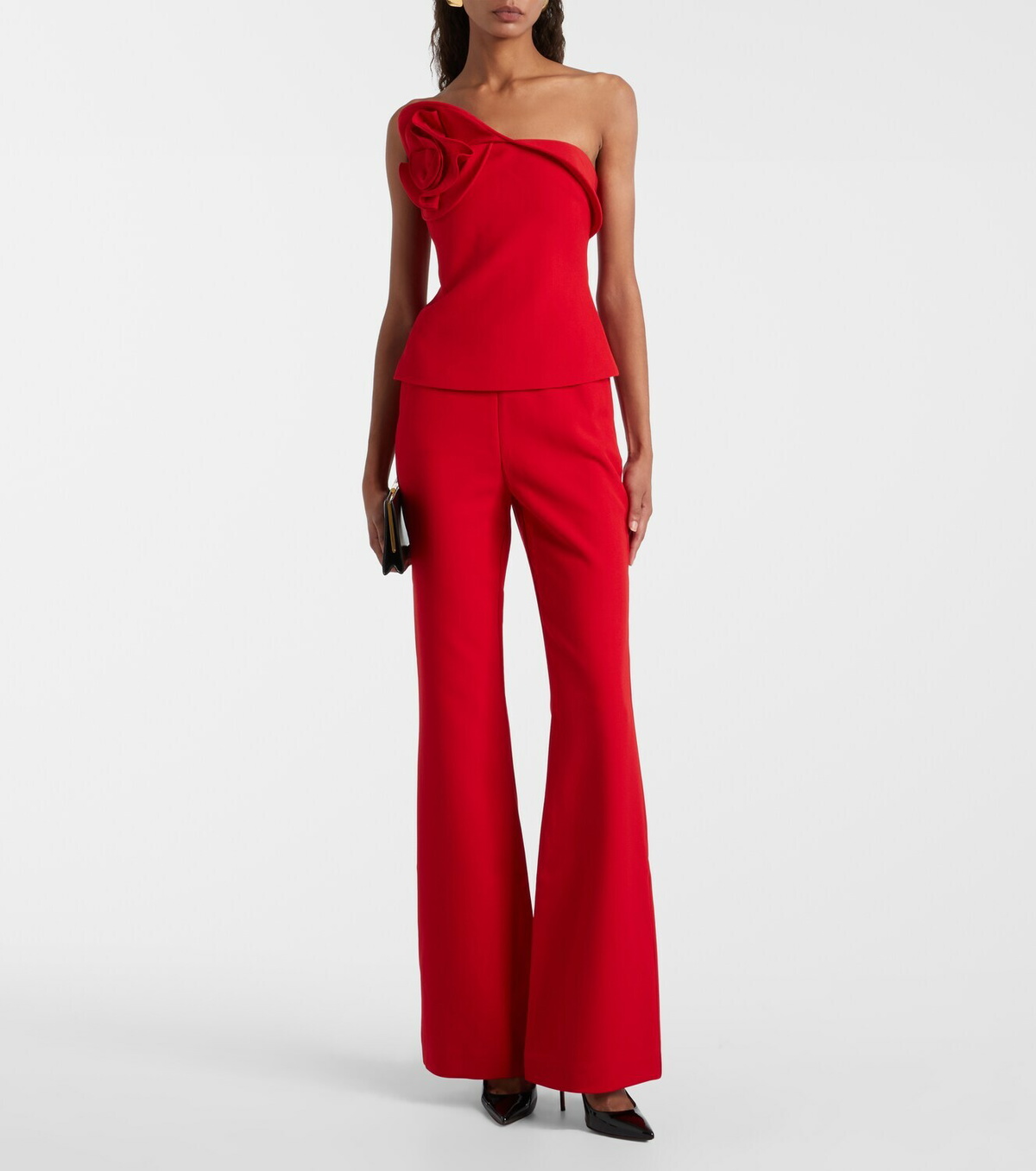 Roland Mouret Floral-appliqué strapless crêpe top