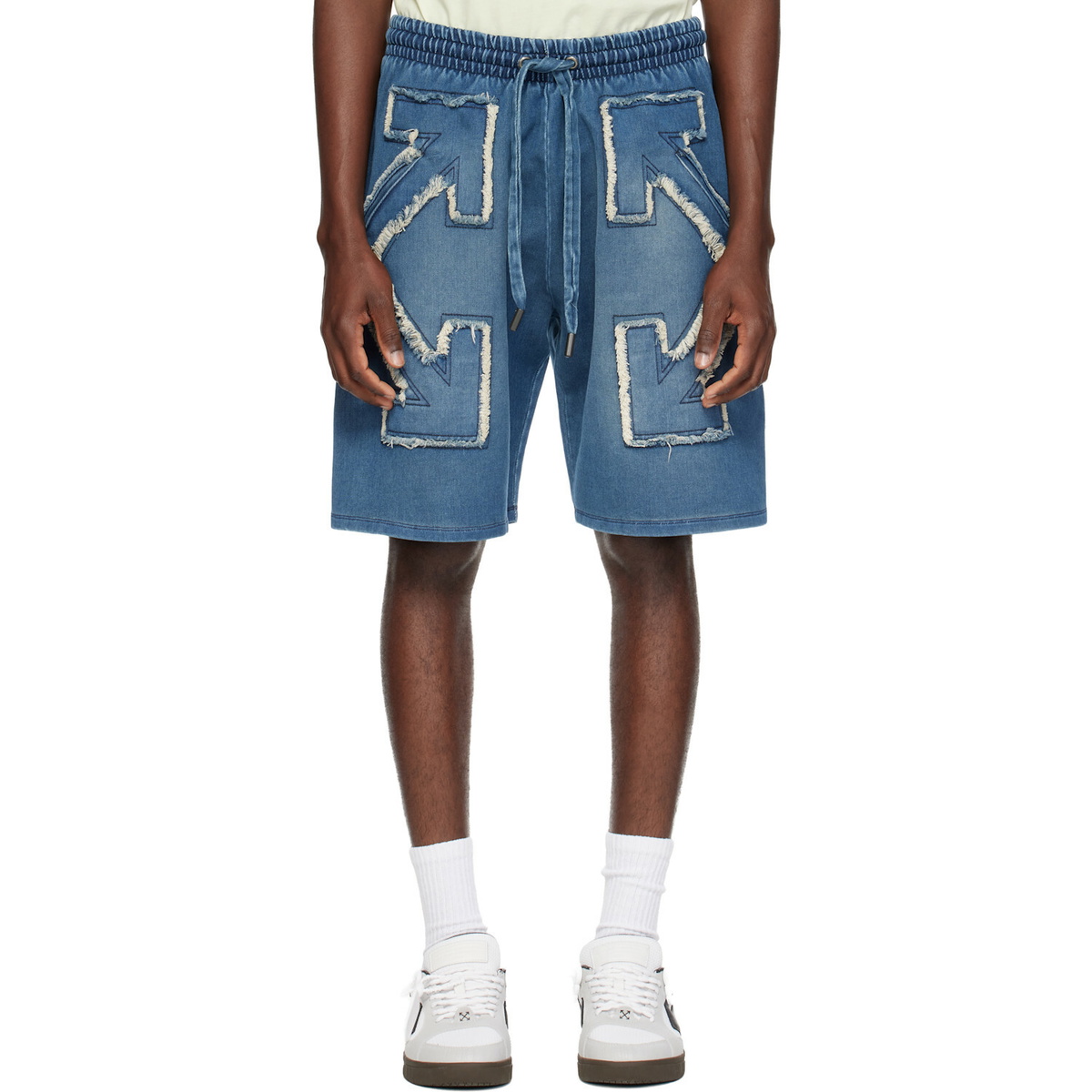 Off-White Blue Distressed Arrow Skate Sweat Shorts