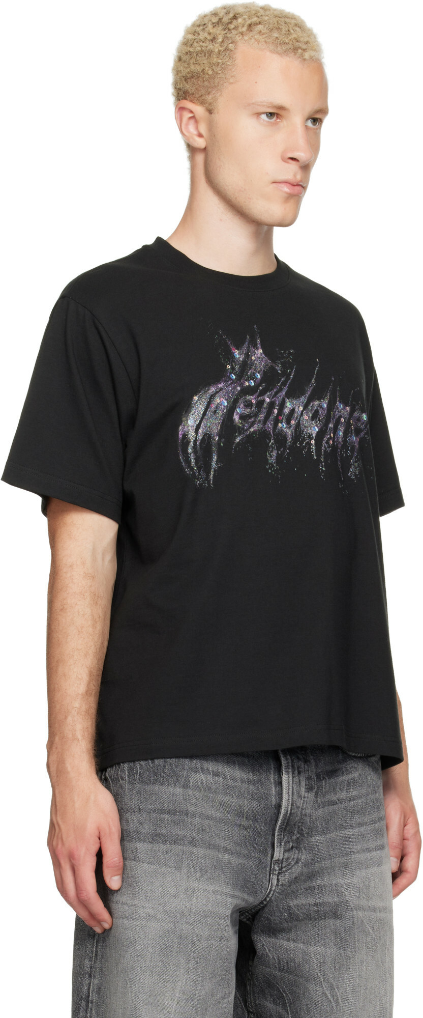 We11done Black Glitter Logo T-shirt