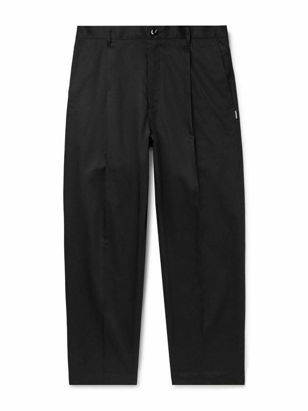 Photo: Neighborhood - Tapered Pleated Cotton and Linen-Blend Twill Trousers - Black