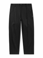 Neighborhood - Tapered Pleated Cotton and Linen-Blend Twill Trousers - Black