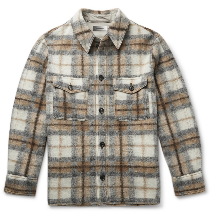 Photo: Isabel Marant - Gervon Checked Wool-Blend Overshirt - Neutrals