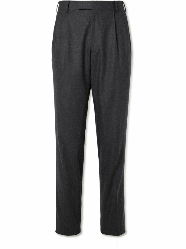 Photo: Mr P. - Tapered Pleated Wool-Blend Flannel Trousers - Gray