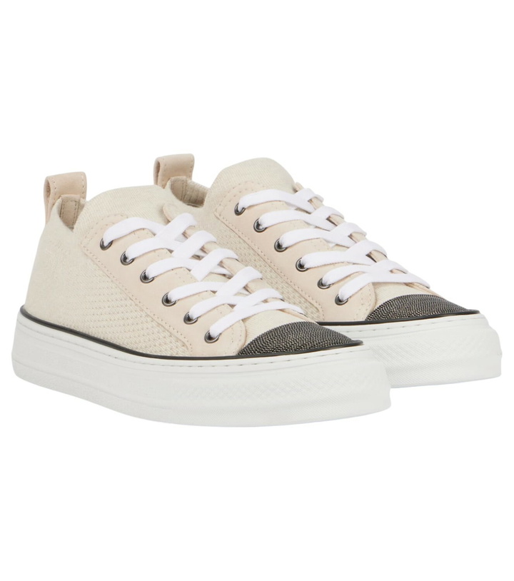 Photo: Brunello Cucinelli Monili suede-trimmed low-top sneakers