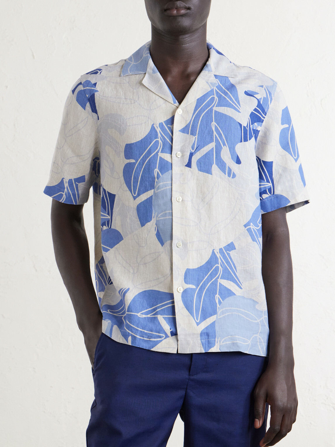 Frescobol Carioca - Roberto Camp-Collar Printed Linen Shirt - Blue