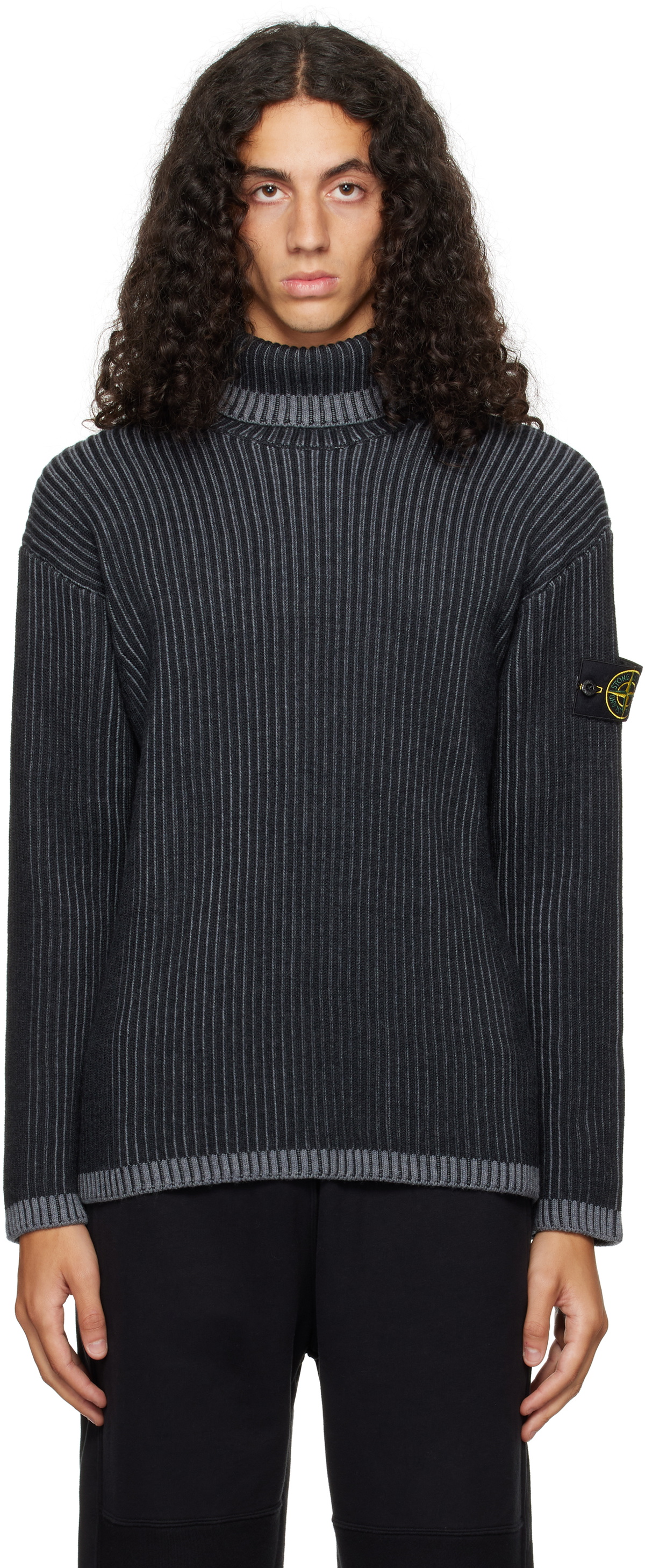 Stone Island Gray Ribbed Rollneck Knit Turtleneck