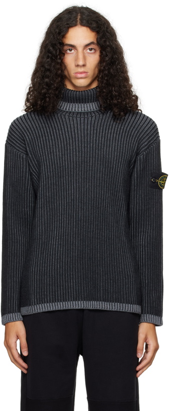 Photo: Stone Island Gray Ribbed Rollneck Knit Turtleneck